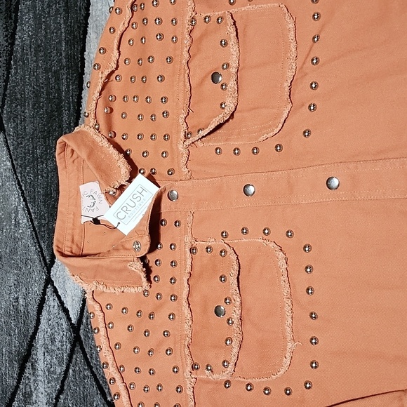 DUSTY PEACH STUDDED RAW-EDGE SNAP-BUTTON OVERSIZED FIT SHACKET JACKET - Picture 2 of 16